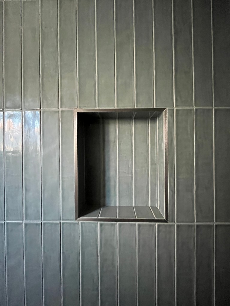 Shower niche tile installed