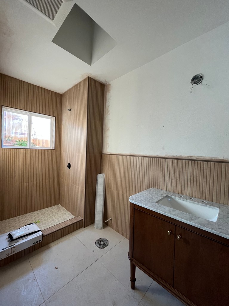 Bathroom vanity and shower tile