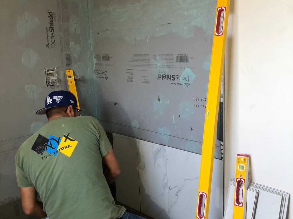 applying thinset on the DensShield backer board
