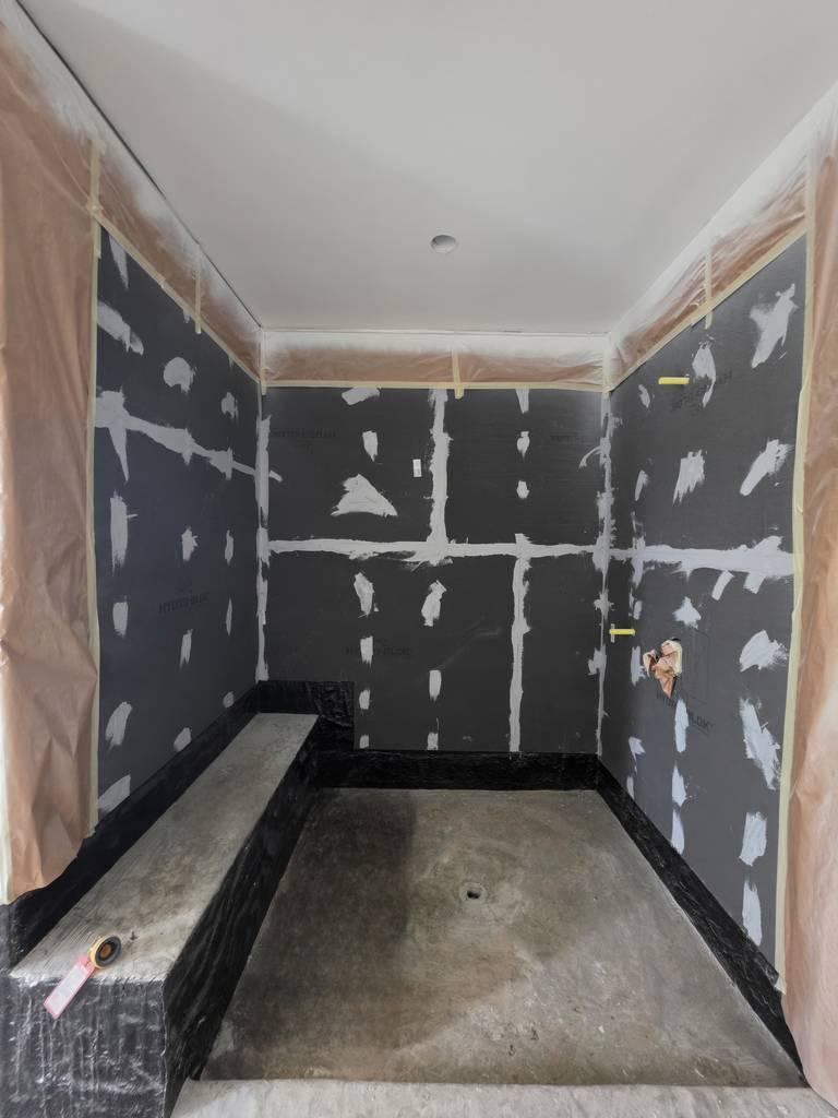  Shower remodel progress with waterproof cement board and framing.
