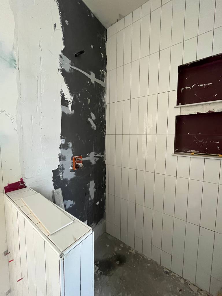 tile panels on hydro-blok walls in the new shower