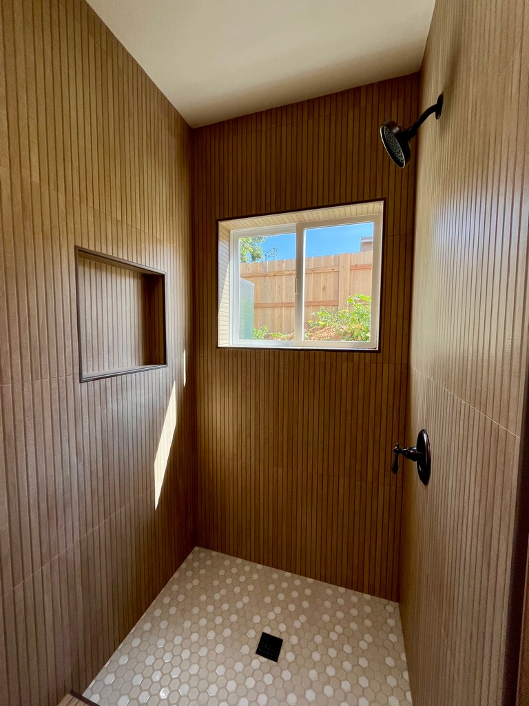 Walk-in shower tile installation