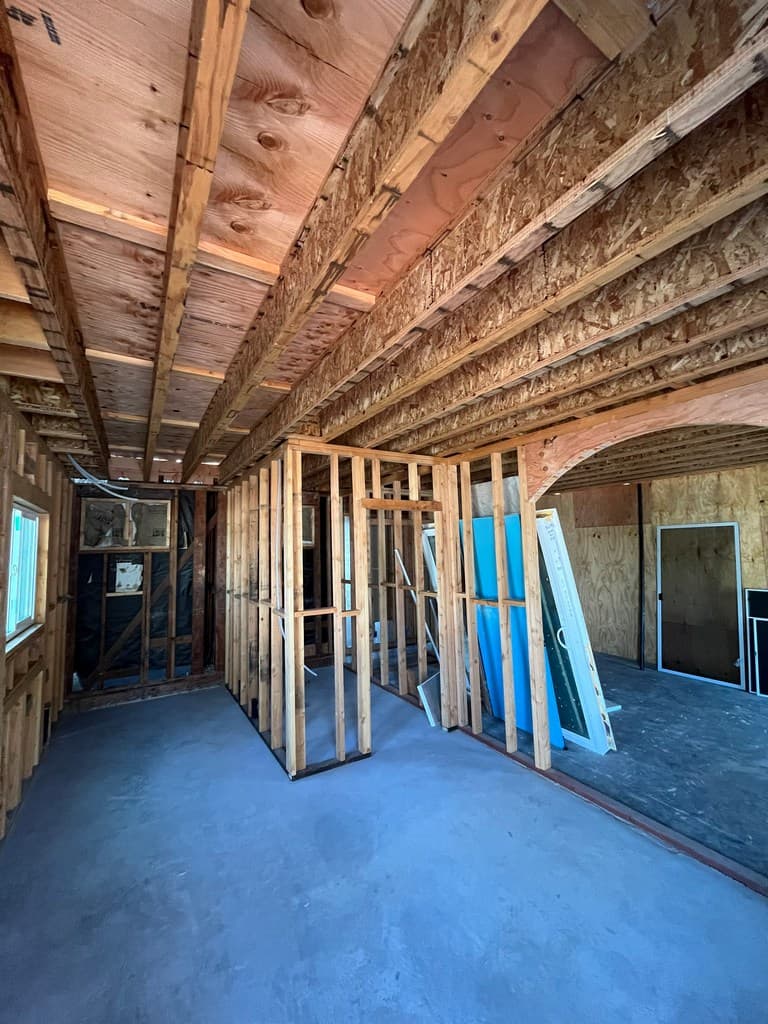 Open plan framing for guest quarters remodel.