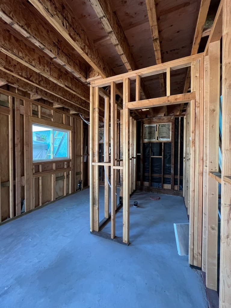 Vinyl window installed in framed guest quarters.