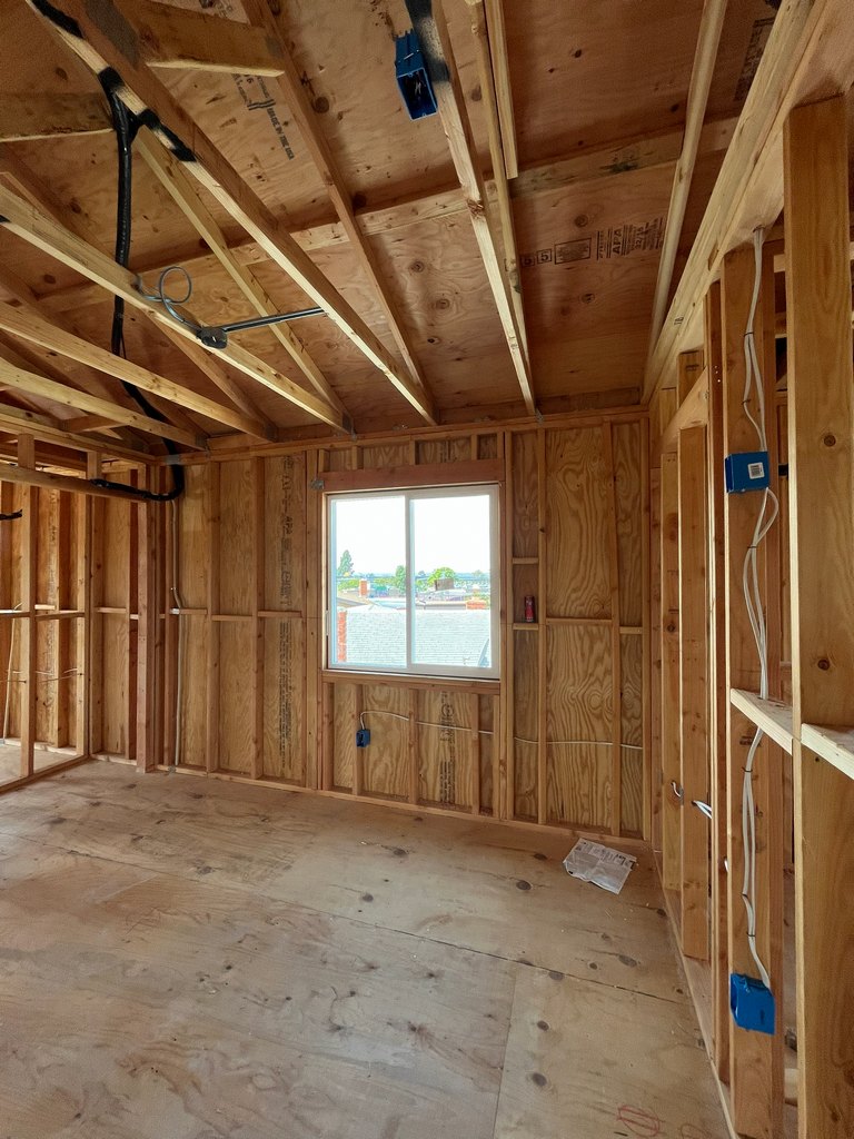  electrical boxes, and wiring routed through the wall studs