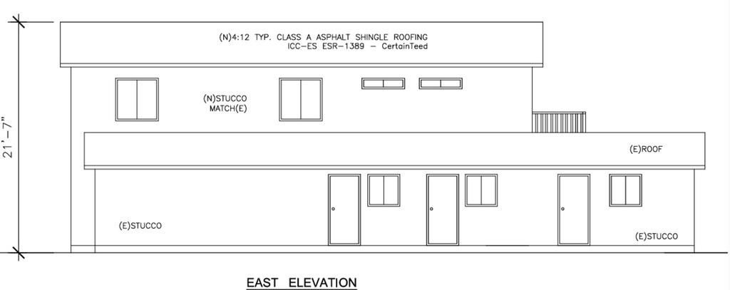 East elevation blueprint for guest house and upper-level ADU