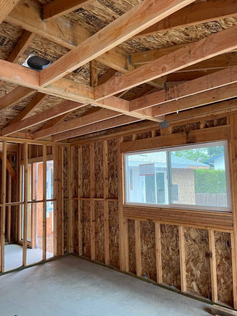 inside the ceiling and walls of the home addition