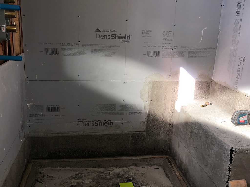 DensShield backer board used as a moisture barrier in the shower