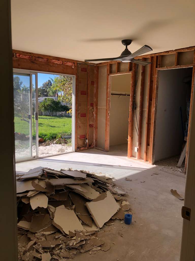 demolition of inside wall of the home remodel