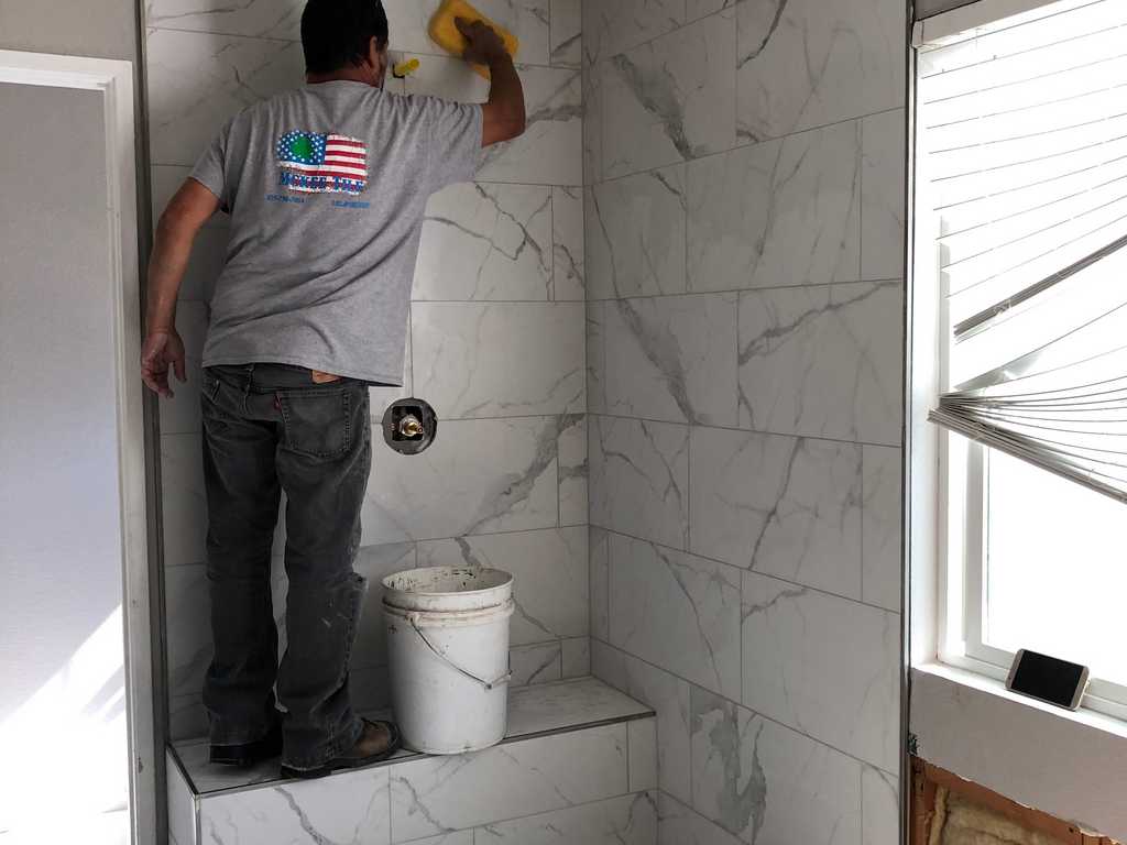bathroom remodel A2M Contractors tile workers