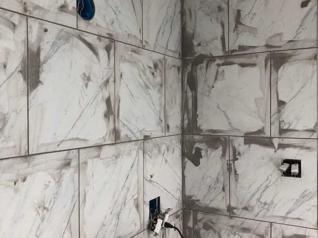 grout work in the shower