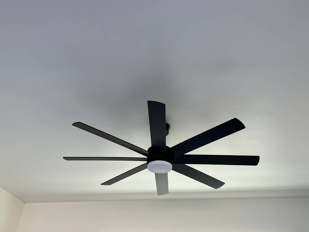 An eight-blade ceiling fan with LED lights - Enhancing Comfort and Reducing Costs.