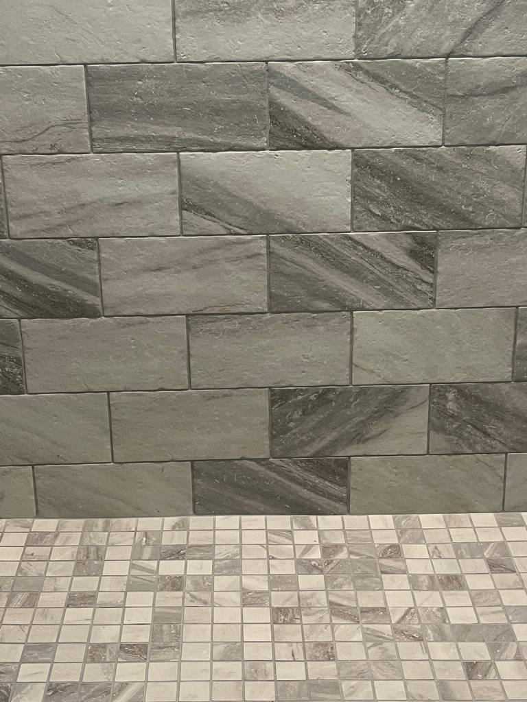 Shower wall and floorr tiles of a walk in shower