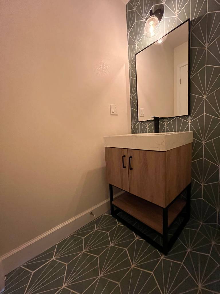 Modern bathroom with sleek design and functionality.
