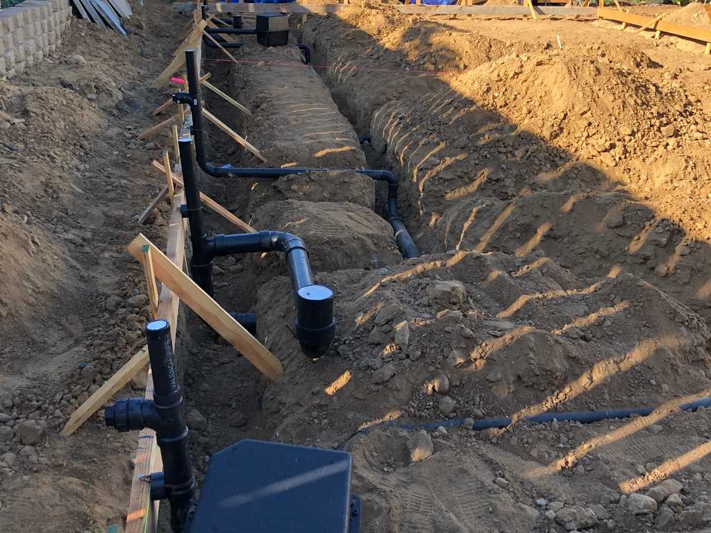 ADU plumbing lines ready for backfilled with soil and compacted