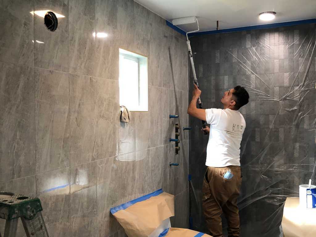 painting the ceiling of the new bathroom