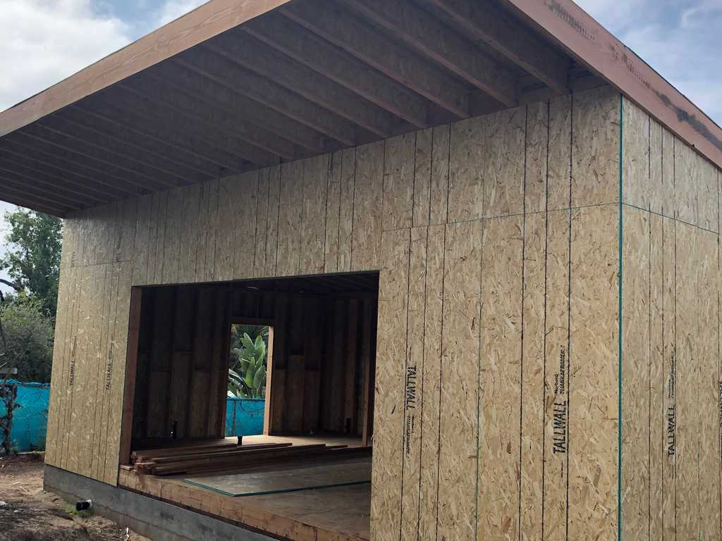 ADU exterior wood sheathing and roof
