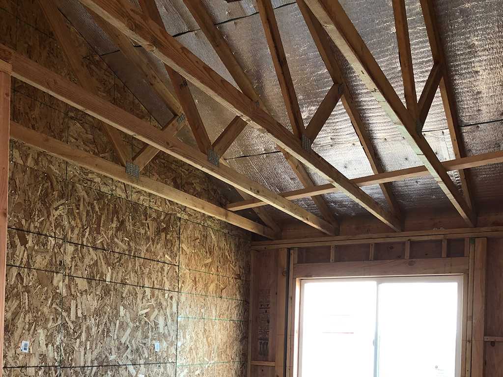 ADU showing roof truss and inside wood panel sheating
