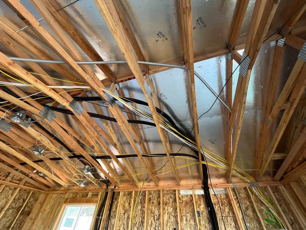 open roof truss showig. netowrk of wire connections